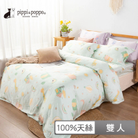 【pippi &amp; poppo】60支天絲四件式兩用被床包組-歡樂家園(雙人)