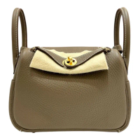 【Hermes 愛馬仕】大象灰白車線金釦Mini Lindy(大象灰/金釦/U刻)