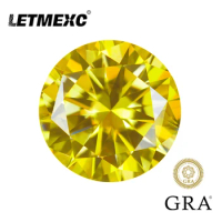 Letmexc Top Vivi Yellow 8 Hearts &amp; Arrows Moissanite Loose Gemstone Lab Diamond VVS1 Excellent Round Cut with GRA Report