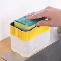 Soap Pump Dispenser with Sponge Holder Hand Press Kitchen Brush Liquid Detergent Dispenser Container Soap Organizer Cleaner Tool
