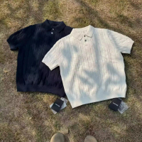 Old Money Style Knitted Polo Shirt Men Short Sleeve Summer 2026 New American Retro Shirt Turn-down C