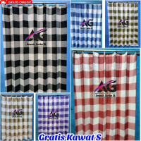 Gorden Emily kotak kotak model Plisket kawat gorden Jendela gordeng Kain Kotak-kotak Hitam gorden je