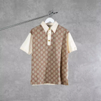 GUCCI Polo GUCCI GG MONOGRAM BROWN BEIGE CREAM SILK POLO 100% ORIGINAL