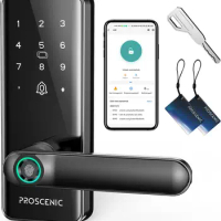 Smart Lock,Proscenic Keyless Entry Door Lock w/ Handle,Fingerprint Door Locks WiFi &amp; Bluetooth Touchscreen Electronic Door Locks