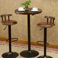 美式實木小吧臺桌家用高腳圓桌子咖啡廳桌椅簡約鐵藝吧臺桌椅組合