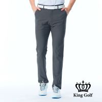 【KING GOLF】實體同步款-男款腰部線條印花素面百搭修身彈性休閒長褲/高爾夫球長褲(灰色)