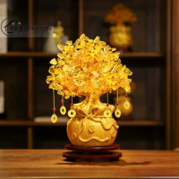 Lucky Tree Wealth Yellow Crystal Tree Natural Money Tree Ornaments Bonsai Style Wealth Luck Feng Shui Ornaments Craft