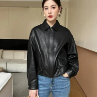 Leather Genuine Flight Jacket Women Short Fashion Zipper Bomber Outerwear Luxury Natural Sheepskin Coat jaqueta de couro