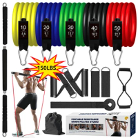 3-Section Detachable Workout Bar Bodybuilding Elastic Exercise Bands Pilates Bar Kit with Resistance Bands Set Fitness Equipment