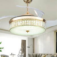 Modern minimalist ceiling fan light crystal LED smart mute dimming AC 220V 36/42 inch inverter remote control hidden fan blade