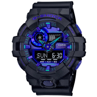 【CASIO 卡西歐】G-SHOCK 黑系動感耐衝擊運動雙顯腕錶/黑x紫面(GA-700VB-1A)