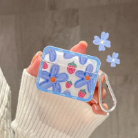 Ins New Blue Flower Protective Soft TPU Earphone Case For Airpods Pro 2nd Generation Air Pods 1 2 3 Cover Accessories Keychain