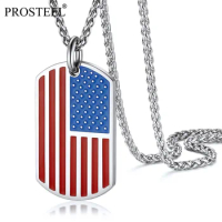 PROSTEEL Men Women American Flag Stars Stripes Dog Tag Stainless Steel Link Chain Pendant Necklace Gold/Silver Colors PSP40029