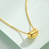 24k pure gold beans pendant real gold 999 beads +925 silver necklace