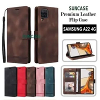 SUNCASE Samsung A22 4G cover hp model dompet multi fungsi flip case wallet leather SUNCASE BLACK