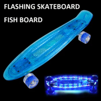 Non-slip 60*15cm LED Skateboard Mini Cruiser Fish Board Flashing Wheel Children Penny Retro Transparent Skate Board Scooter Deck