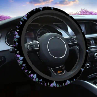 Dream Catcher Boho Auto Car Steering Wheel Cover for Women Girls Dream Catcher with Colorful Vibrant Feathers On Black 15 Inch