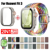 Tali Pelangi Baharu + Sarung untuk Jam Tangan Huawei Fit 3 Tali PC Keras Huawei Fit 3 Sarung Nilon H