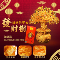 紫南宮過爐加持招財發財樹聚寶盆(可做存錢筒) 贈 媽祖廟過爐開運錢母金幣x3