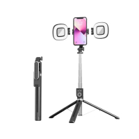 【OMIA】可拆式美顏補光手機自拍棒 含2顆補光燈(二色可選)