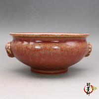 清康熙豇豆紅釉美人醉釉瓷器 獅耳香爐 古董古玩陶瓷仿古老貨收藏