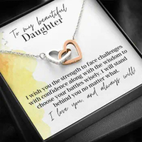 To My Beautiful Daughter, With Love - Interlocking Hearts - Silver and Rose Gold Pendant Necklace Perfect Gift for Your Daughter