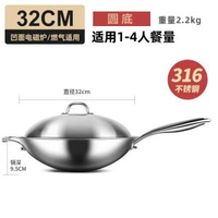 德國炒鑊316不鏽鋼鑊無塗層圓底炒餸鑊凹面瓦斯爐平底電磁爐鑊具