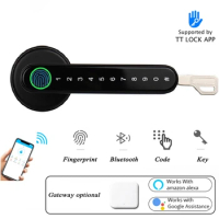 Bluetooth Lock Smart Home Door Lock Alexa Google home Biometric fingerprint lock Electric Handle Lock Wooden door