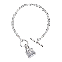 【Hermes 愛馬仕】經典Amulettes Birkin包包造型925純銀T釦手鍊(H121426B-ARG)