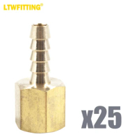 LTWFITTING Brass Fitting Coupler 1/4-Inch Hose Barb x 1/4-Inch Female NPT Fuel Water Boat(Pack of 25)