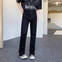 2023 Spring Korean style unique washed flash design denim jeans for men casual slim black Elastic flared jeans men size M-XL