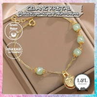 Gelang Wanita Giok Hijau dengan Liontin Emas Aksesoris Stylish Dan Kekinian Gelang Rantai Emas Beads