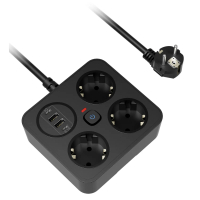 [LOD NJVY 539] 3 Way European Power Strip Overload Protection 2M Extension Wire EU Socket With USB C