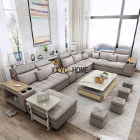 Fabric Living Room Sofa Bed Sets Big U Shape Corner Cloth Couch Nordic Modern Speaker Sound System Bluetooth Muebles