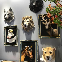 美式樹脂仿真動物頭壁掛北歐狼頭獅頭壁飾墻上裝飾品酒吧掛件