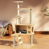 Household Wooden Cat Furniture Cat Climbing Frame Jumping Platform Playground Toy Scratching Post Cat Tree House Pet Accessories