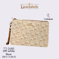 Tas Genggam Wanita Clutch TTWN Bear Wristlet Motif Beruang Ringan Trendy Off White Bear