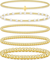 Gold Beaded Bracelets for Women 14K Real Gold Plated Jewelry for Women Dainty Pearl Bead Bracelets S