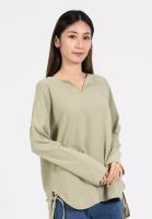 FOREST Forest Ladies Polyester Plain Blouse Women Long Sleeve Blouse - 822420-41Green