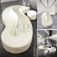 【KENS】沙發 沙發椅 弧形皮藝沙發個性創意真皮沙發簡約現代商務辦公組合異形接待家具