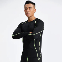 Men Long Sleeve Compression Bodybuilding Quick Dry Gym Sports Shirt Training Soccer Jersey Top Tights Male Running Tshirt