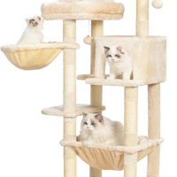 Cat Tree 56 Inch Cat Tower Condominium Beige