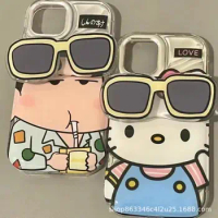 New Anime Hello Kitty Crayon Shin-Chan Iphone Phone Case Fall Prevention Iphone 15 14 13 Cartoon Silicone Phone Case Couple Gift