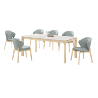 文創集 卡瓦特6尺岩板實木餐桌布餐椅組合(一桌六椅組合)-180x90x75.3cm免組