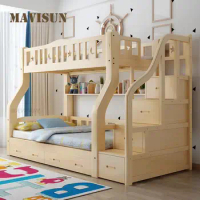 Wooden Children's Bed Multifunctional Storage Closet Bunk Bed With Solid Wood Bookshelf Bedroom Furniture Boys Girls Kid's Bed