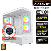 技嘉平台 I7二十核GeForce RTX 5070 TI{獵人魔物}水冷電競機 魔物獵人(I7-14700F/B760/32G D5/1TB/WIFI)