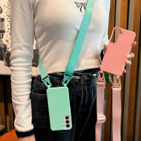 Matte Phone Case Durable Colorful Shockproof Holder Case with Lanyard Crossbody Necklace Strap for iPhone 15