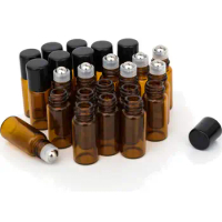 24Pack 3ML Essential Oil Glass Roller Bottles Amber Roll On Bottle With Metal Balls Roller Perfume Bottle Vials