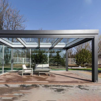 Luxury 2024 Aluminum Alloy Outdoor Gazebo, Waterproof Sunscreen Electric Rolling Curtain Door Shading Pavilion