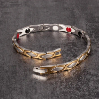 Vinterly Magnetic Bracelet Benefits Gold-color Stainless Steel Bracelets Women Chain Link Energy Germanium Charm Jewellery
